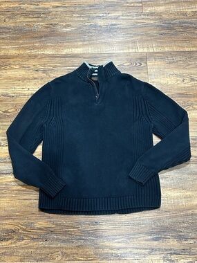 Men's Black Half-Zip Ribbed Knit Sweater-100% Cotton